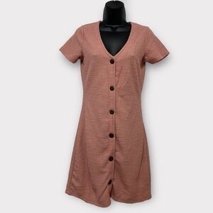Cotton On Pink Short Sleeve Faux Tweed Button Front Mini Dress Size XS